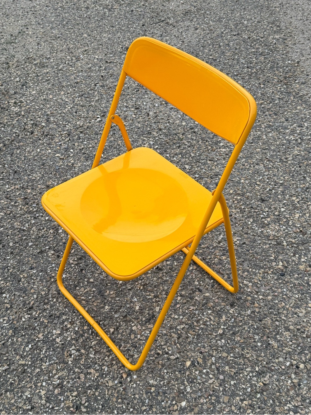 Yellow IKEA TED Vintage Folding Chair Metal Acrylic c1980s by Niels Gammelgaard